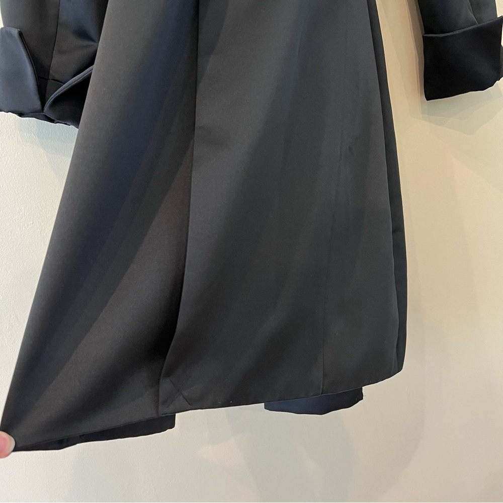 Talbots Satin Full Length Trench Coat French Cuffs Wide Belt XL Black Lined - Picture 9 of 14